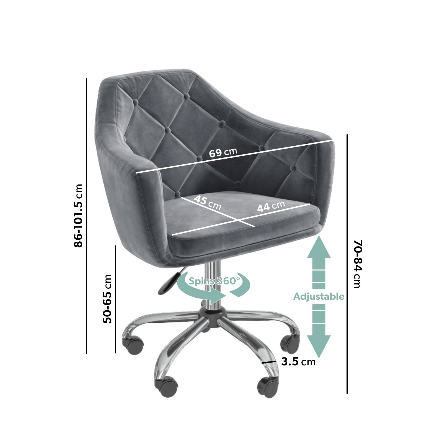 Read more about Grey velvet button back office chair marley